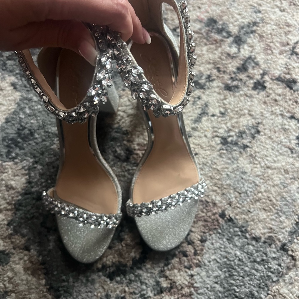 Size 9.5 Badgley Mischa block silver rhinestone heels. Worn once
